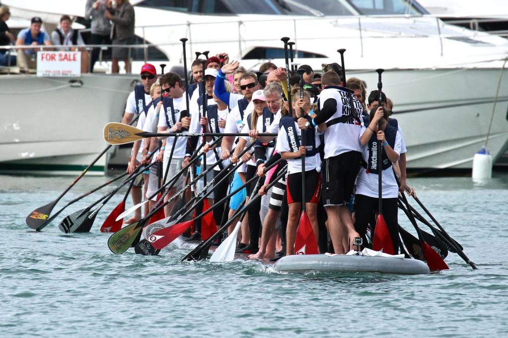 Turned and heading back - New provisional World SUP mark set on the Lancer AirDock SUP - Auckland On The Water Boat Show - September 27, 2014  © Richard Gladwell www.photosport.co.nz